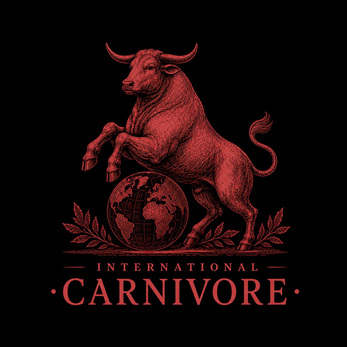 International Carnivore — a rearing bull on a globe wreathed in laurels
